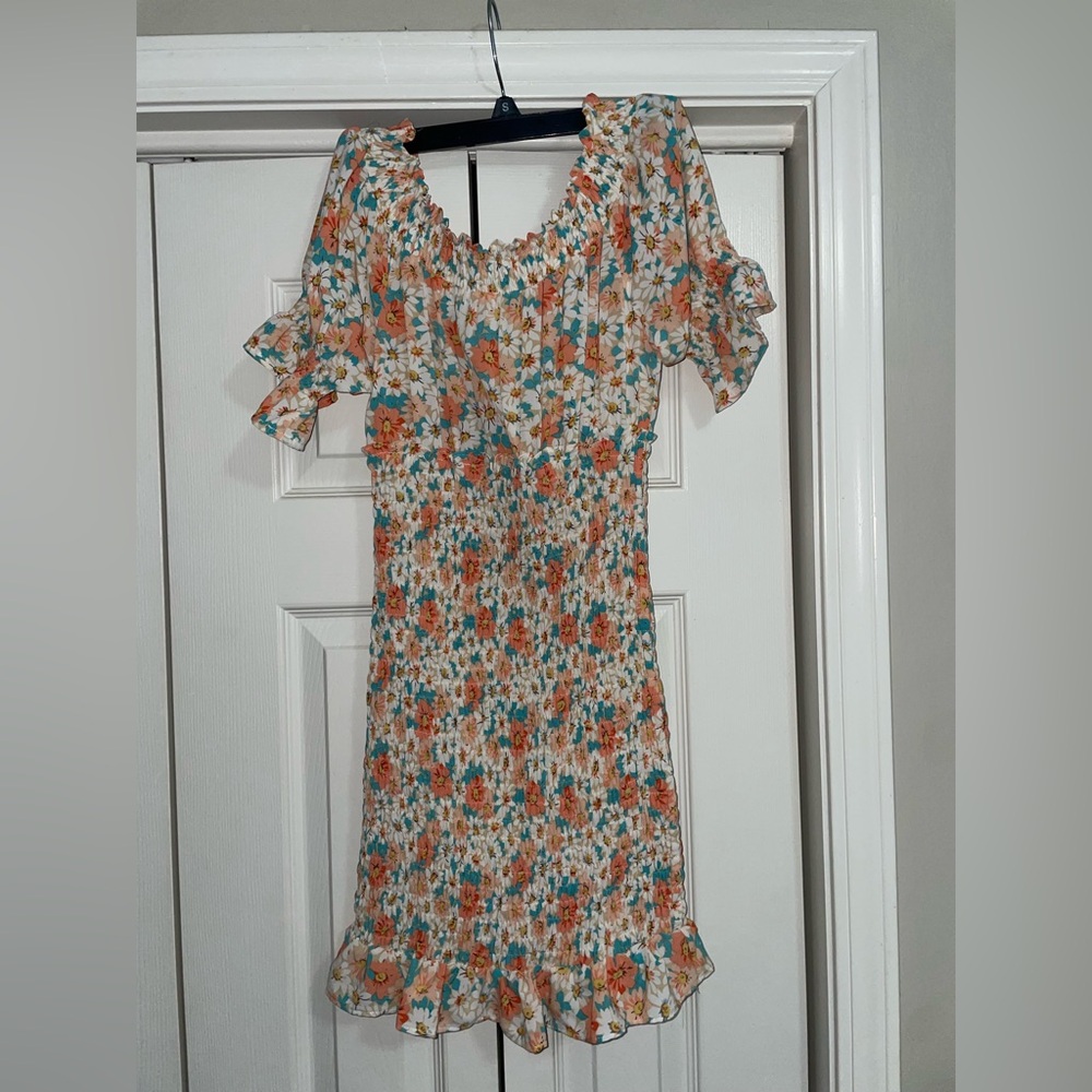Orange and Blue Flutter Sleeve Sundress